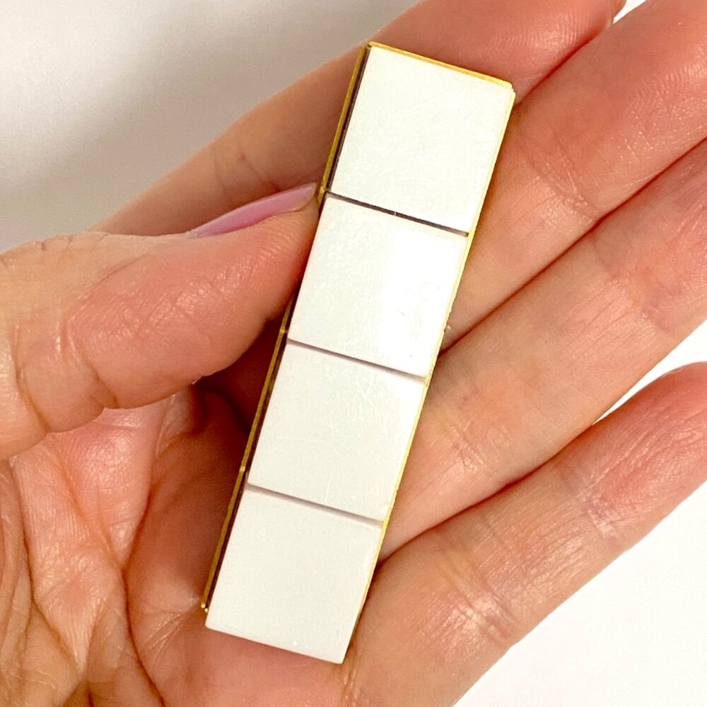White Acrylic 4 Blank Square Tiles Long Gold Tone Metal Pin Brooch Vintage 2.5in